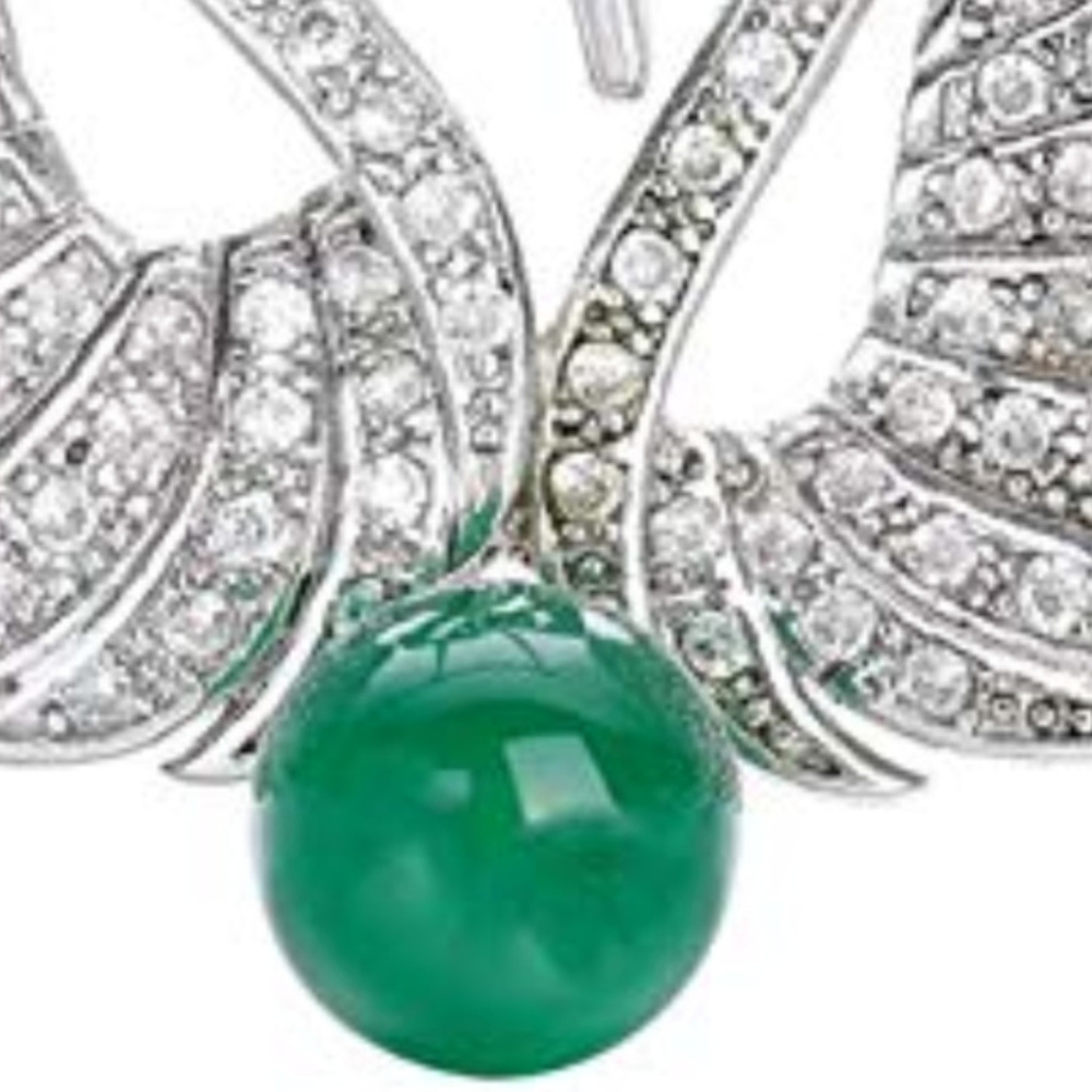 swan couple rhinestone & jade brooch / pendant - Picture 7 of 7